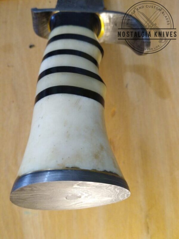 Damascus 15″ kukri with Damascus guard and butt cap. Handmade in TX, USA – New Leather Belt Sheath, with that new leather smell.. =] [Unused – Pristine Cond.] Collectible Knives cutlery