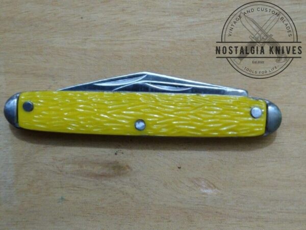 Vintage ‘The Ideal’ Jack knife, 2 blade Pocket knife with Jigged Yellow Scales[Unused – Pristine Cond.] Collectible Knives