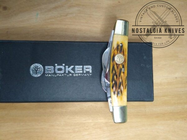 Böker Tree Brand Traditional 4 Blade Congress Pocket Knife with Brown Jigged Bone Handle 110721 – Made In Germany [Unused – Pristine Mint Cond.] Böker