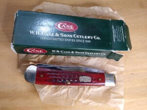 Case XX - 2007 Jigged Dark Red Bone Handle 6254 SS Large 4.13" 2 blade Trapper Knife In Original Box[Unused - Pristine Mint]