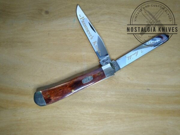 Case XX USA 6254 Mahogany Bone President’s Large 2 blade Trapper Knife – 1997 (Signature of president and COO, George T. Brinkley etched on blade) [Unused – Pristine Mint Cond.] Case XX™