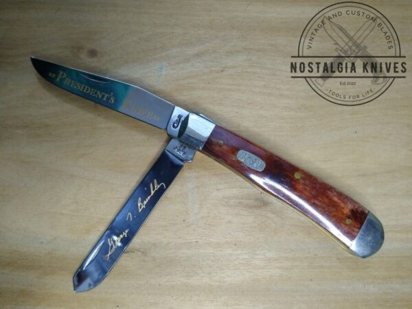 Case XX USA 6254 Mahogany Bone President’s Large 2 blade Trapper Knife – 1997 (Signature of president and COO, George T. Brinkley etched on blade) [Unused – Pristine Mint Cond.] Case XX™