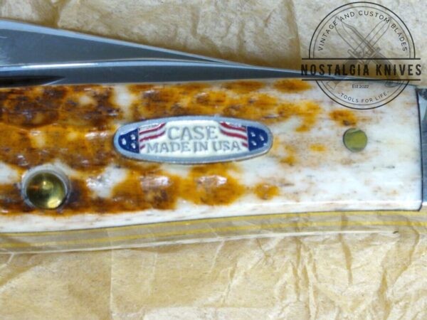 Case XX USA – Medium Stockman Knife Amber Bone w/ Patriotic Flag Badge 6318SS  [NIB – Pristine Mint Cond.] Case XX™