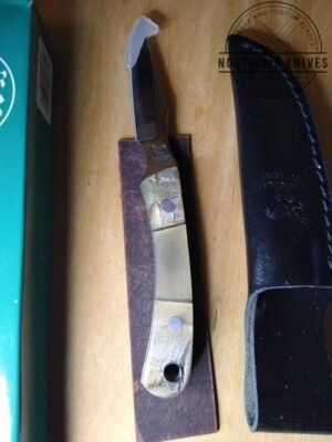 Hen & Rooster 6.5" Fixed Blade Horn Knife Small Satin Finish Stainless Steel Blade with Ram And Ox Horn Handle-HR-5025ROR and Black Leather Belt Sheath[Unused/NIB - Pristine Mint Cond.]