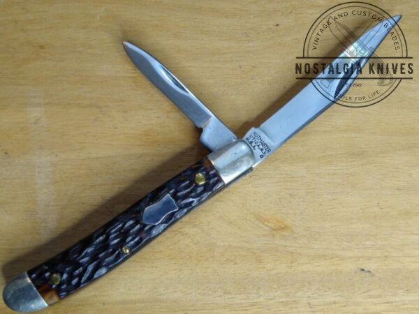 Vintage Kutmaster Utica, NY, Medium 2 Blade Jack-knife with Jigged Delrin Scales, Brass Liners and Pins [Unused – Pristine Cond.] Collectible Knives