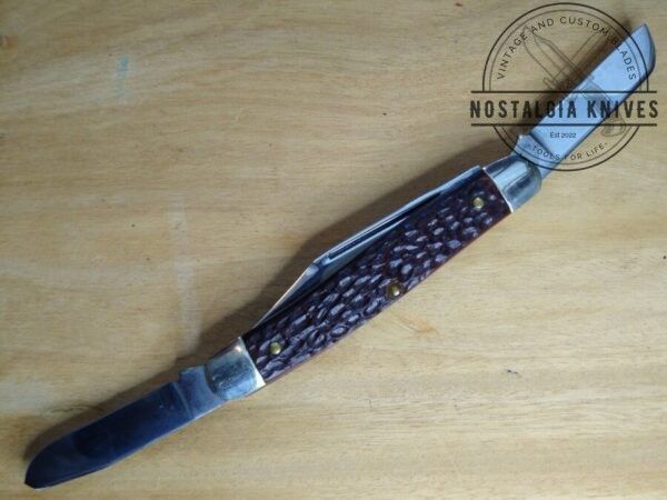 Vintage Kutmaster – Utica, NY Large 3 Blade Stockman with Jigged Bone Scales, Brass Liners and Pins [Unused – Pristine Mint Cond.] Collectible Knives