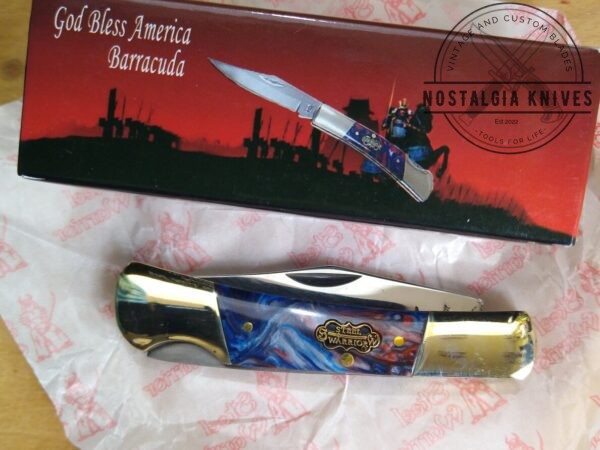 Steel Warrior ‘God Bless America’ SW-100GBA Red/White/Blue Handle Barracuda Single Blade Lock-Back Knife [Unused/NIB – Pristine Mint Cond.] Everyday Carry[EDC] boker