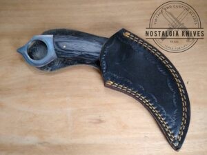Custom Handmade 9.5" Damascus Pattern Karambit 'Tiger's Claw' Knife with Black Leather Belt Sheath[Used - Excellent Cond.]