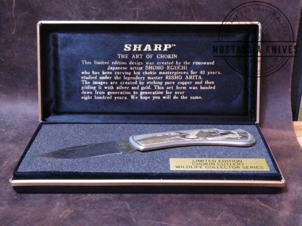 Vintage Sharp ‘The Art Of Chokin” Limited Edition Chokin Cutlery Wild Life Series Lockback knife with display case[Unused – Pristine Cond.] Collectible Knives boker
