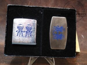 Vintage Zippo (Made by Case Knives)Money Clip Knife and Tape Measure in original packaging. Etched 'Fordway' - Ford Gum & Machine Gumball Machine Co. Promo Set in Original Box [Unused - Pristine Cond.]