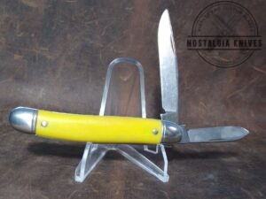 Vintage USA Made Large 2 blade Jack Knife w/ Yellow Handle [Used - Pristine Cond.]