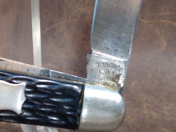 Vintage Syracuse Knives Co. USA Made 2 blade Jack Knife w/ Black Jigged Handle [Used – Very Good Cond.] Collectible Knives boker