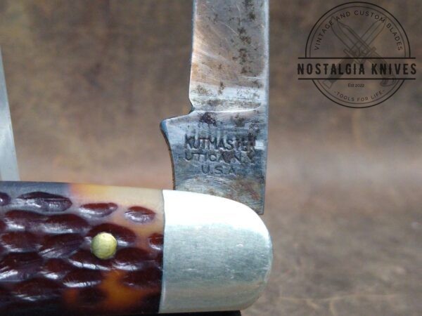 Vintage Kutmaster Utica, NY, Large 2 Blade Muskrat Pocket knife w/ Jigged Bone Scales, Brass Liners and Pins – 1947 [Used – Excellent Cond.] Collectible Knives collectable knives