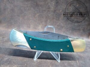 Vintage Colonial Prov. USA  Large Folding Hunter Knife Lock-Back with Green Saw Cut Handles[Used - Excellent Cond.]