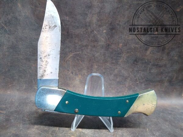 Vintage Colonial Prov. USA  Large Folding Hunter Knife Lock-Back with Green Saw Cut Handles[Used – Excellent Cond.] Colonial Knives cutlery